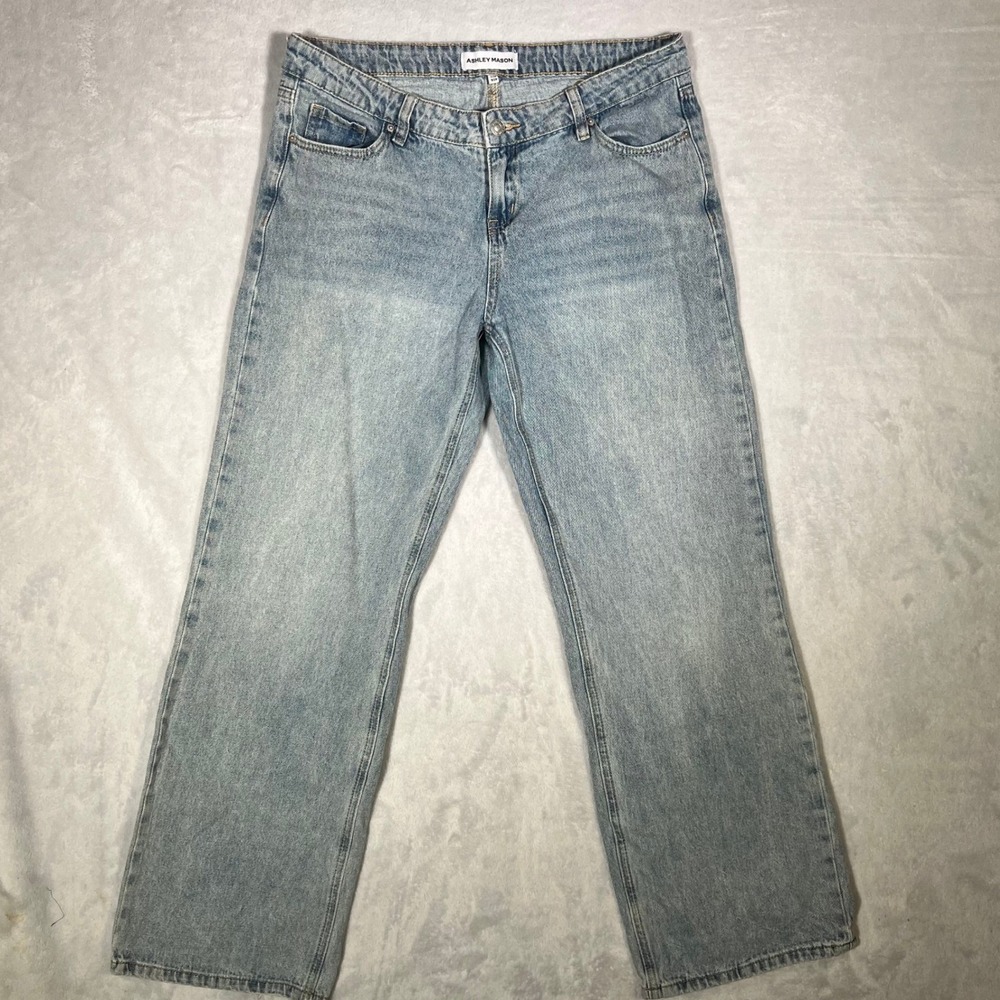 Ashley Mason Bow Jeans Womens Size 9/29 Wide Leg Light Wash Baggy Coquette Boho - Picture 2 of 12